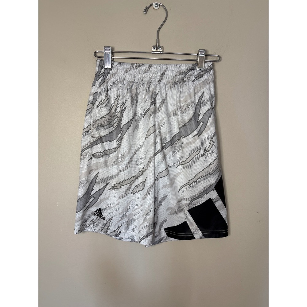 Adidas Boys M 10/12 Grey White Tiger Camo Aeroready Athletic Shorts Logo